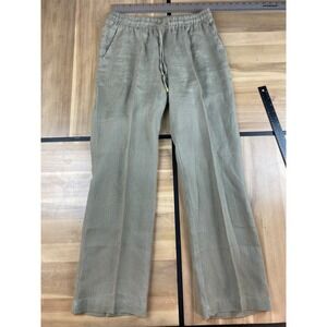 ELLEN TRACY Womens Linen Blend Drawstring Waist Wide Leg Pants Olive Green SizeS